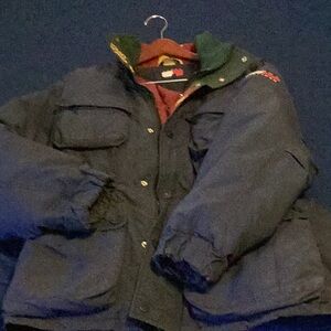 Tommy H. Down jacket , blue, red, light and warm , used , great conditions.